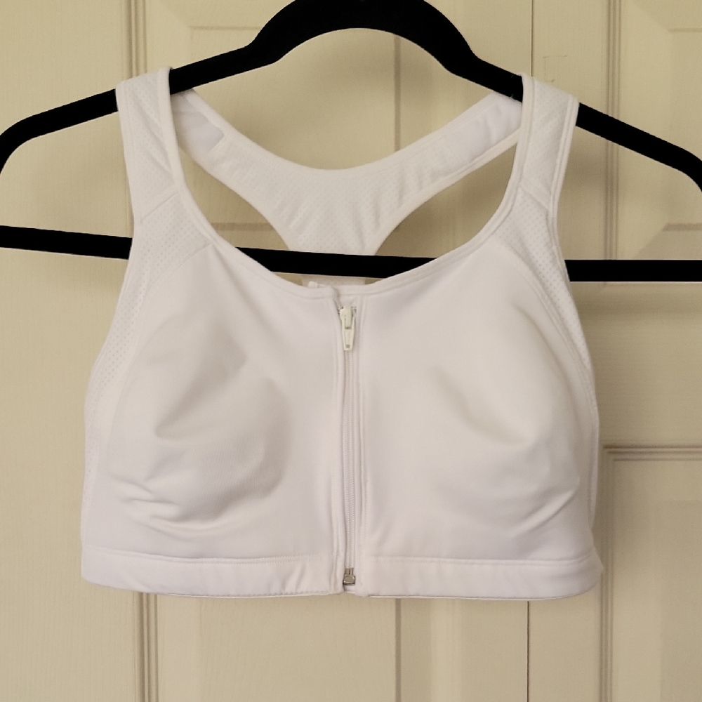 White Zip-Front Sports Bra